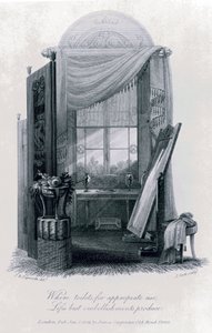 Design per mobili greci (spogliatoio) da The Social Day di Peter Coxe, 1823, incisione